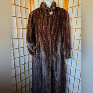 PRE-OWNED WOMENS VINTAGE GENUINE BROWN MINK LONG COAT STAND COLLAR SIZE S/M